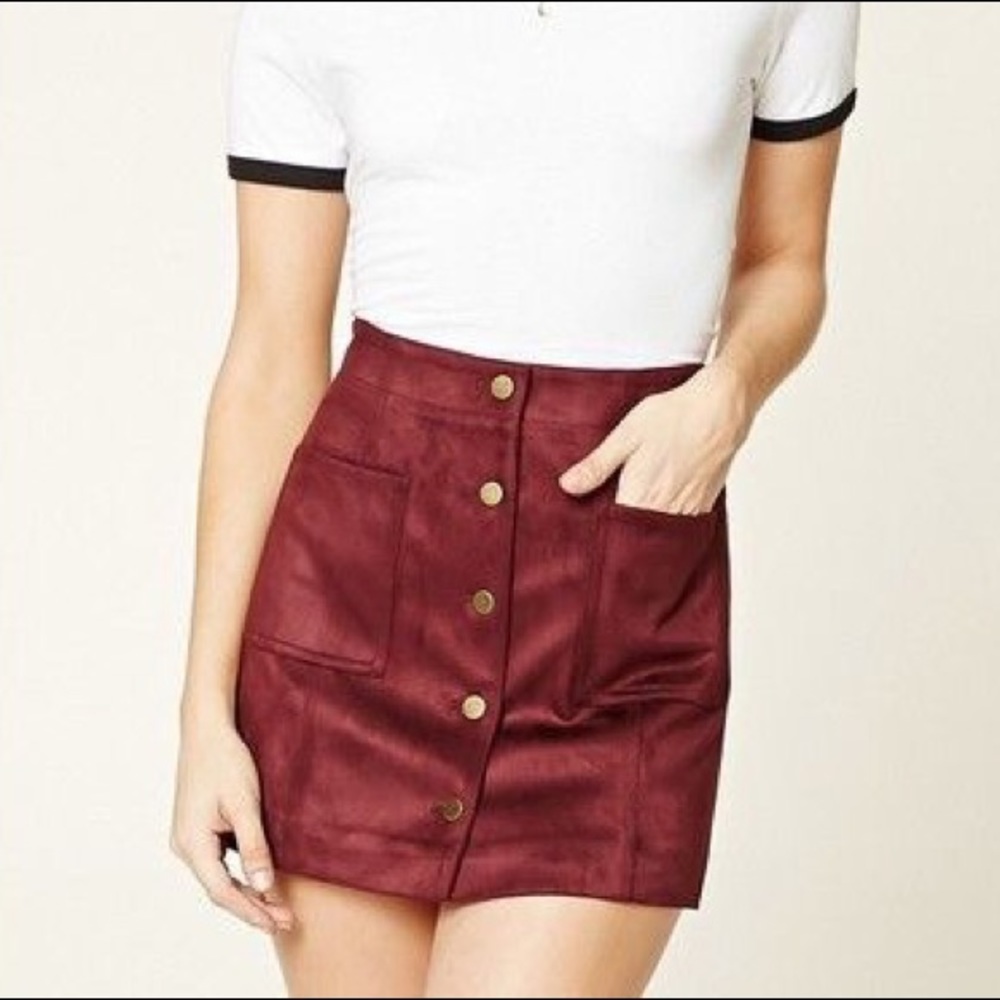 Suede Button Down Skirt